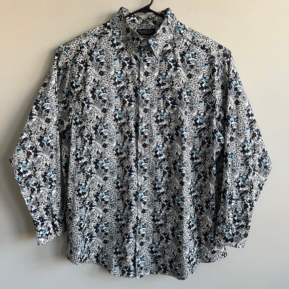 Roundtree and Yorke Blue and White Floral Button Down Shirt 2XT - Picture 1 of 3